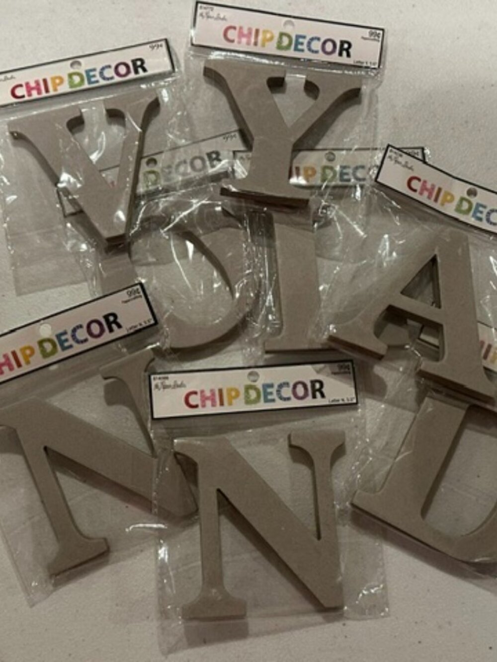 Lot of NINE (9) The Paper Studio Chip Decor 3.5" Letters-A, D, E, L, N, O, V, Y